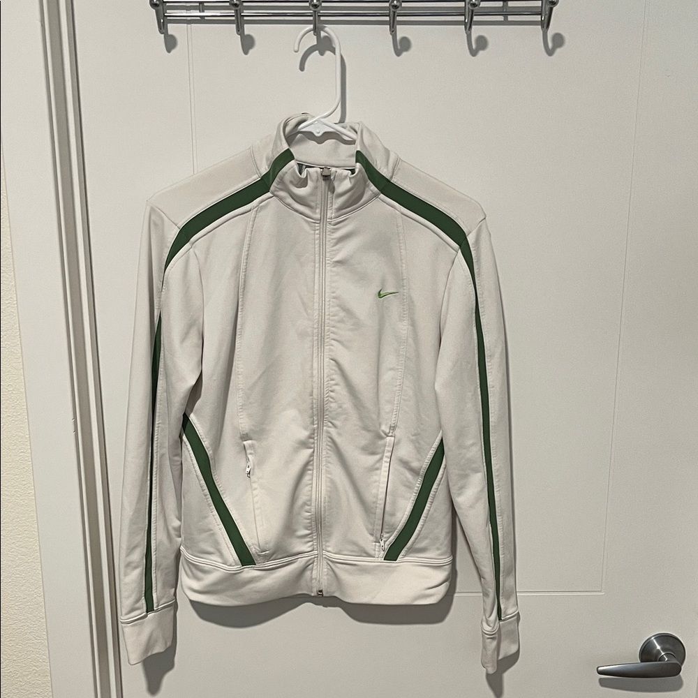 Nike Y2K White Green Trim Track Fit Dry Pockets Jacket Athletic Athleisure 00’s